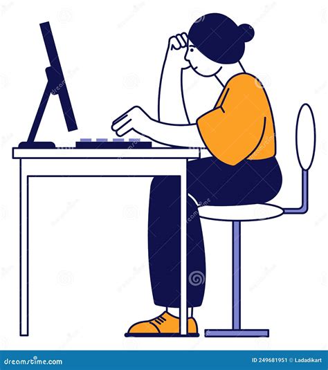 Mujer Trabajando En El Escritorio De La Computadora Persona Que Piensa En Problemas Laborales