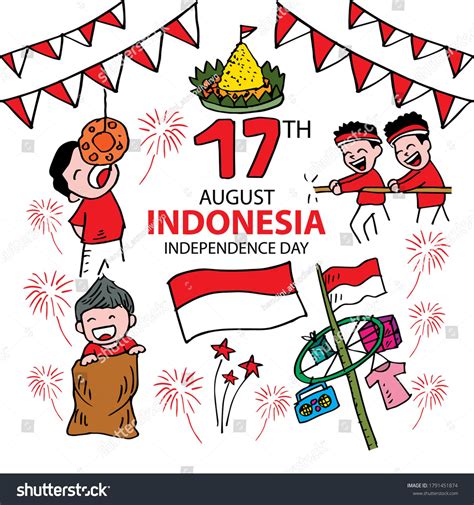 Vektor Stok Cartoon Indonesia Traditional Games During Independence