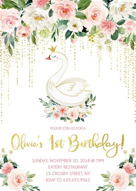 Editable Swan Princess Birthday Party Invitation Swan Birthday Etsy Princess Birthday Party