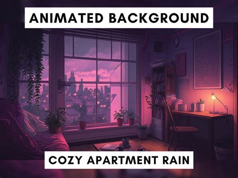 Vtuber Animated Background For Twitch Cozy Lofi Rain Purple Etsy