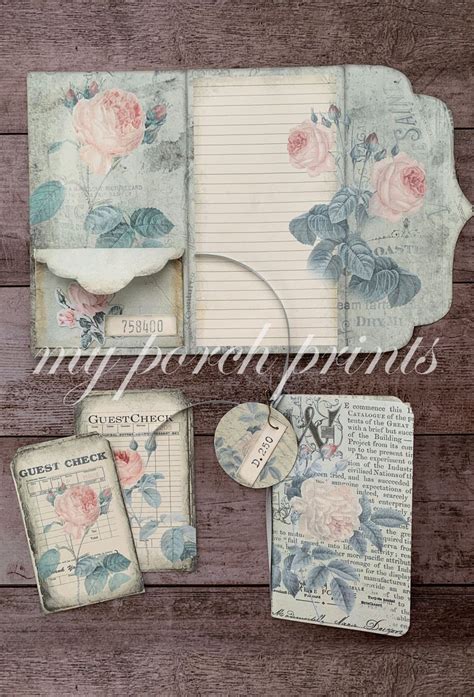 Junk Journal Kit Rose Tri Fold Journal Insert Ephemera Handmade