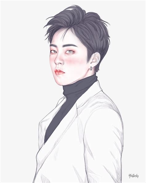 Xiumin Yellosky Exo Fan Art Exo Art Watercolor Art Face Watercolor