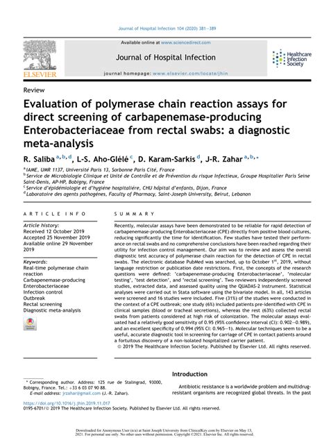 Pdf Evaluation Of Pcr Assays For Direct Screening Of Carbapenemase