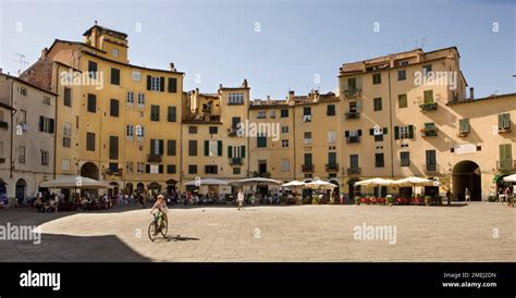 The Famous Round Square Piazza Dell Anfiteatro In The City Of Lucca