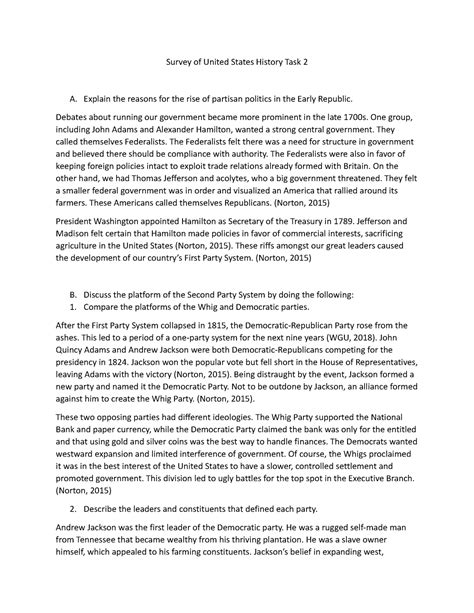 Survey of U.S. History Task 2 - Survey of United States History Task 2