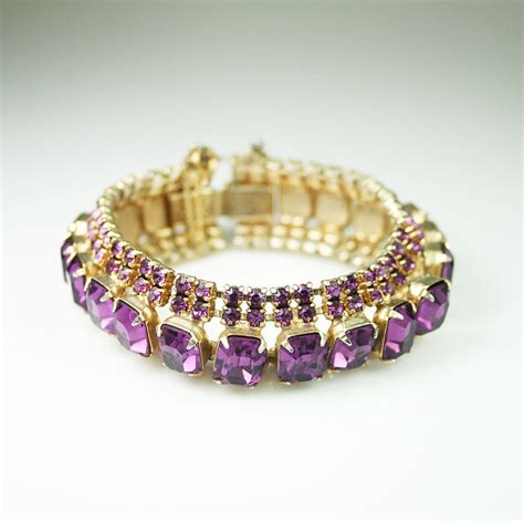 Vintage Five Row Purple Amethyst Rhinestone Bracelet Etsy Purple