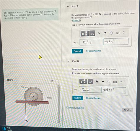 Solved V Part A The Spool Has A Mass Of 90 Kg And A Radius Of