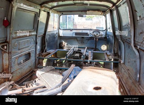 Interior of an old abandoned minivan camping car Stock Photo - Alamy