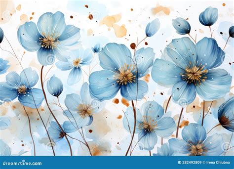 Botanical Blue Flower Watercolor Bouquet Elegance Blooming Generative