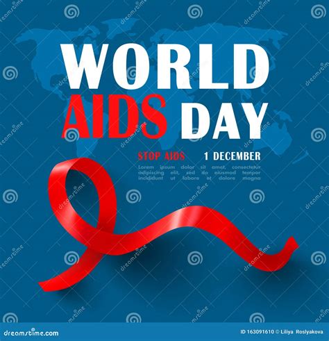 World Aids Day Banner With Red Ribbon Stop Aids Awareness Stock Vector