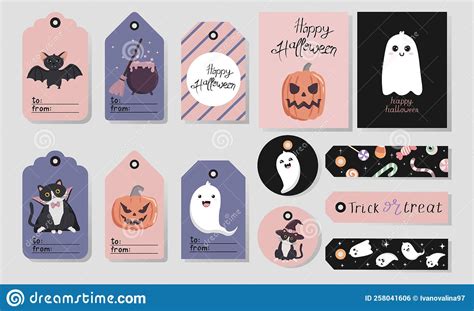 Halloween Gift Tags and Greeting Cards with Cute Characters. Printable ...