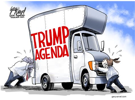 Political cartoon U.S. Trump agenda moving truck gridlock | The Week