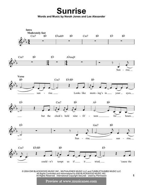 Sunrise Norah Jones By L Alexander N Jones Sheet Music On