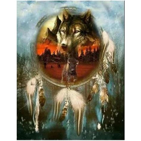 Diamond Painting Attrape Rêves De Loup 5D Kit Broderie Diamant Complet