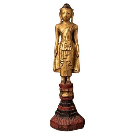 Antique Wooden Standing Buddha Statue From Burma For Sale At 1stdibs