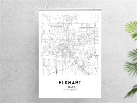 Elkhart Map Print Elkhart Map Poster Wall Art In City Map Etsy