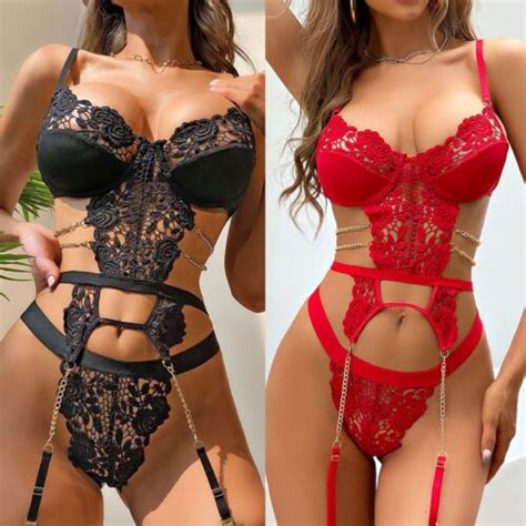 Pc Women S Lace Lingerie Set Bra G String Garter Belt Sleepwear