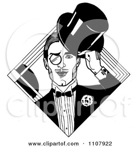 Clipart Black And White Art Deco Styled Dandy Gentleman With A Monocle