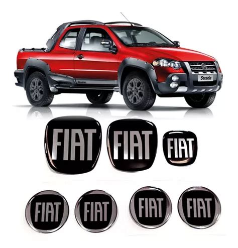 Kit 7 Adesivos Emblema Fiat Strada Preto Resinado Res27