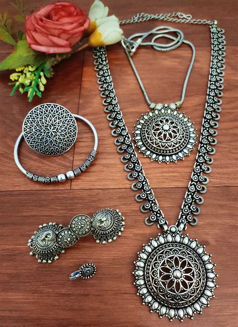 Silver Oxidised Jewellery Set Catalog