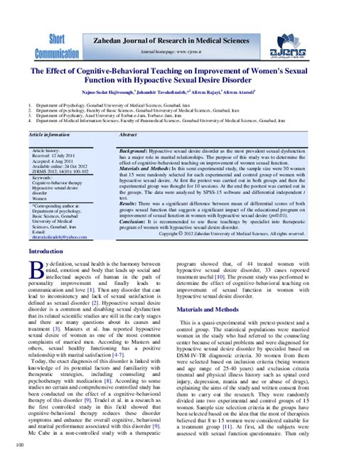 The Effect Of Cognitive Behavioral Teaching On Improvement Of Womens