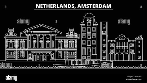 Silueta De Amsterdam Skyline Holanda Amsterdam Ciudad De Vectores