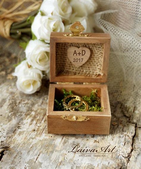 Personalized Wedding Rustic Ring Bearer Box Ring Pillow Box Rustic Vintage Wooden Ring Bearer