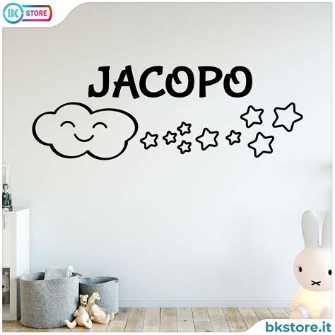 Adesivo Murale Wallsticker Cameretta Bambini Nome Con Nuvola E Stelle