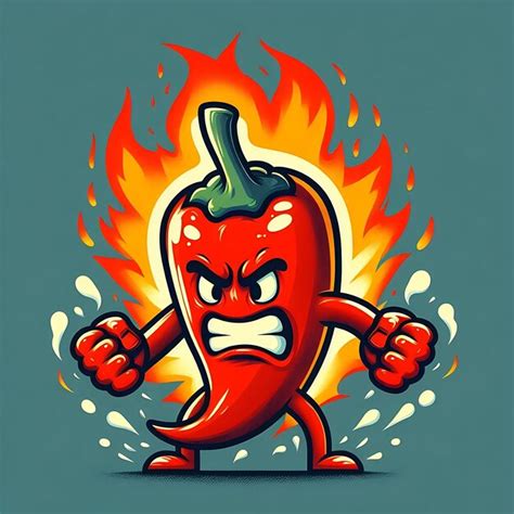 Fiery Hot Pepper Cartoon Character With Flames And Angry Expression Premium AI Generated Vector