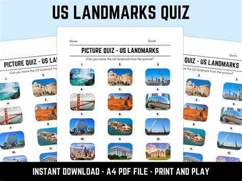 Printable Us Landmarks Picture Quiz With Answers Etsy Uk Worksheets