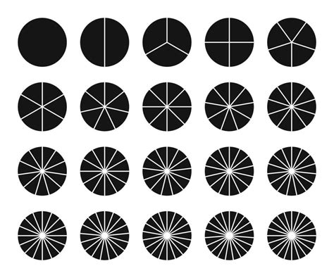 Circles Divided Into Parts From 1 To 20 Circle Segments Set Fraction