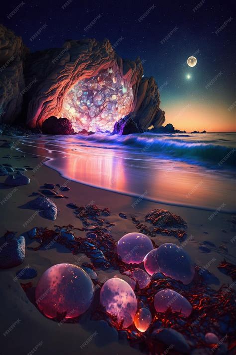 Premium Ai Image A Digital Painting Of A Beach With A Giant Orb And