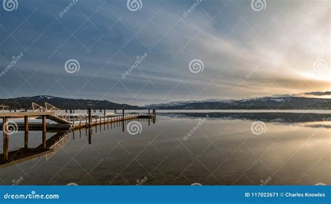 Payette Lake Sunrise in Winter with Boat Dock in McCall Idaho Stock ...