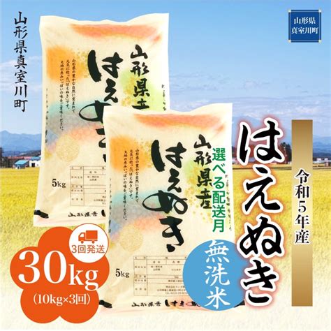 ＜2023年11月中旬より定期配送スタート＞ 令和5年産 真室川町厳選 はえぬき ＜無洗米＞ 30kg 3回定期便（10kg×1カ月ごと3回お