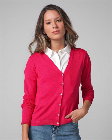 Riachuelo Cardigan Feminino Decote V Tricot Rosa Pool Basics By Riachuelo