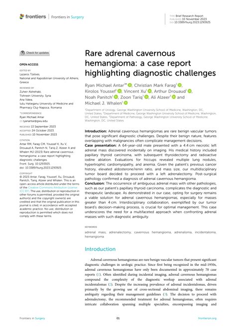 PDF Rare Adrenal Cavernous Hemangioma A Case Report Highlighting