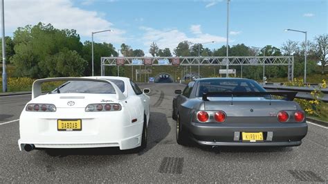 Forza Horizon 4 Drag Race 1600hp Toyota Supra Rz Vs 1000hp R32 Nissan Skyline Gt R Youtube