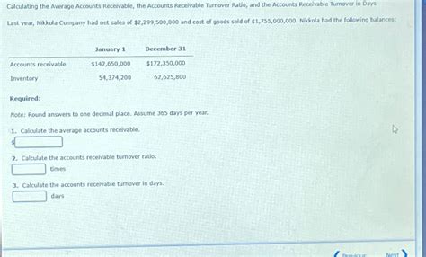 Solved Calculating The Average Accounts Receivable The Chegg