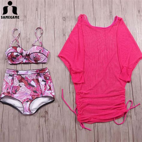 Samegame 2018 Retro High Waist Bikinis Dress Swimsuit Female Swimwear