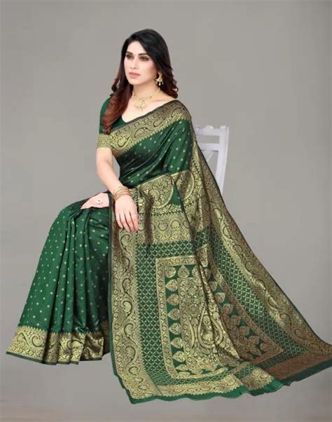 Buy Siril Poly Silk Green Color Saree With Blouse Piece Sarees For