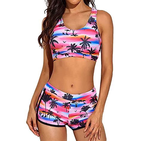 Fsqjgq Womens Split Bikinis Swimsuits 2 Piece Bikini Sets Ruched Push