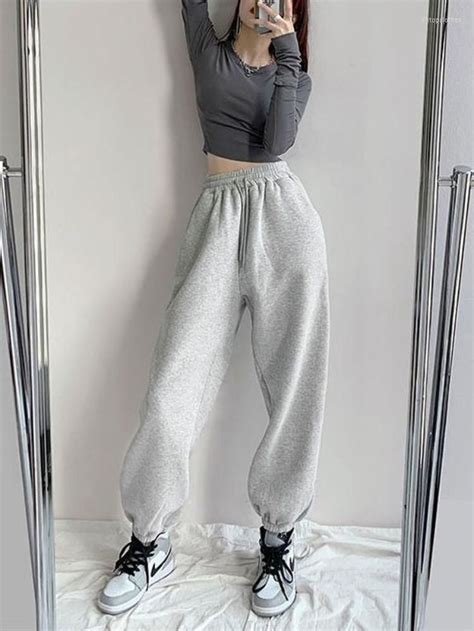 Women S Pants Qweek Harajuku Winter Warm Gray Joggers Sports Women