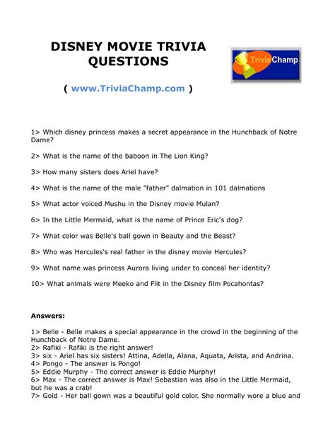 Printable Movie Trivia Questions And Answers