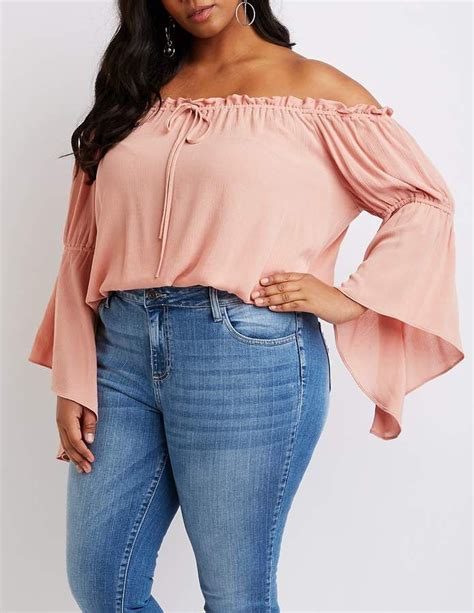 Charlotte Russe Plus Size Ruffle Trim Off The Shoulder Bell Sleeve Top