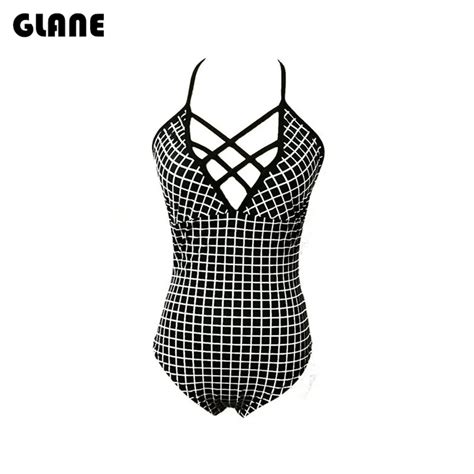 2018 Sexy Plaid One Piece Swimwear Women Bathing Suit Bade Monokini One Piece Swimsuit Women