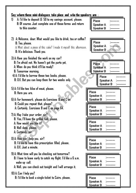 Places And Speakers A Very Useful Mini Dialogues Esl Worksheet By