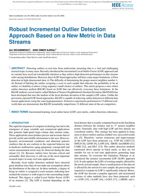 Pdf Robust Incremental Outlier Detection Approach Based On A New