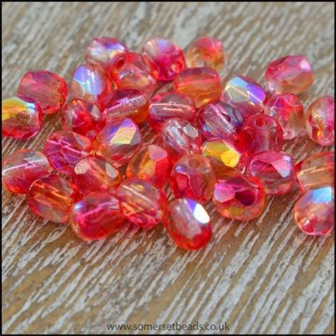 Czech Glass Faceted Fire Polished Beads Mm Rhubarb Custard Ab Mix