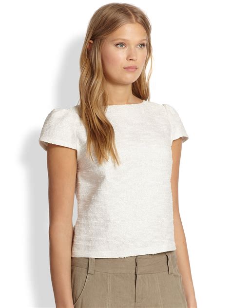 Alice Olivia Boxy Cap Sleeve Top In White Lyst