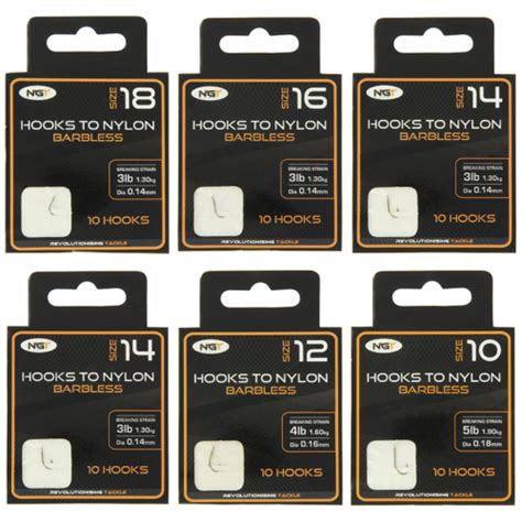 60 X NGT Barbless Hooks To Nylon Size 10 12 14 16 18 Coarse Carp